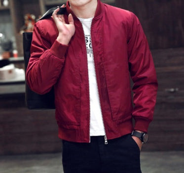 Spring And Autumn Season Thin Men's Baseball Collar Pure Color Repair Jacket Korean Version Repair Body Big Code Tide Jacket Man - KuzuSHOP