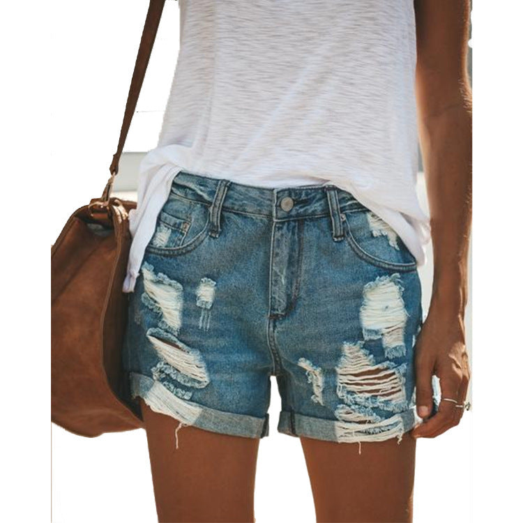 Women denim shorts ripped - KuzuSHOP
