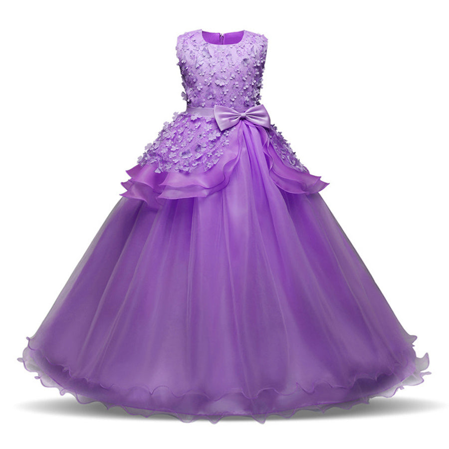 Children's trailing party dress lace skirt - KuzuSHOP