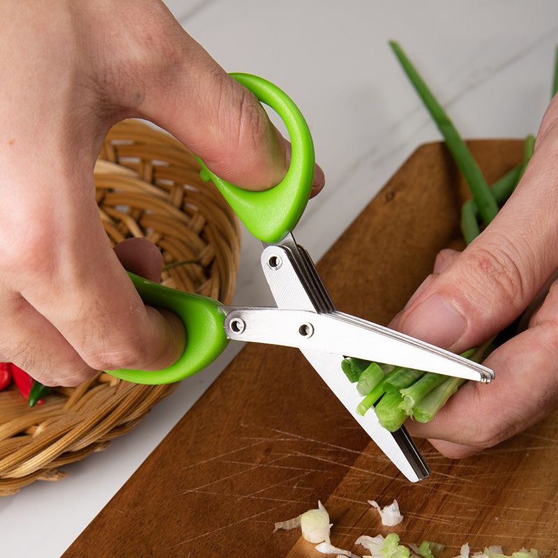 Multifunctional Multi-layer Green Onion Scissors Stainless Steel Onion Cutting Knife Herb Seaweed Spice Scissors Kitchen Scissor Kitchen Gadgets - KuzuSHOP