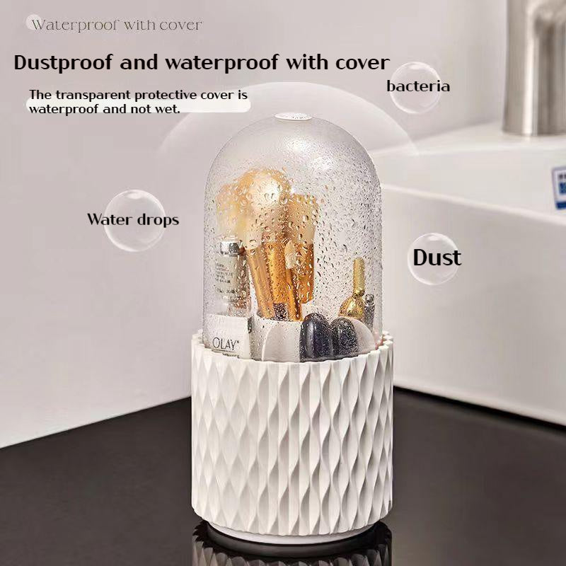 360 Rotating Large Capacity Transparent Makeup Brush Storage Pen Holder Acrylic Dust With Lid Desktop Cosmetic Storage Box - KuzuSHOP