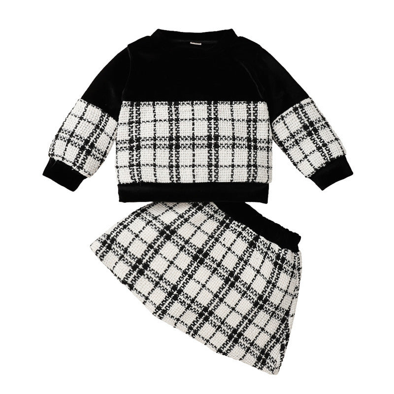 Black Plaid Print Baby Girl Suit Skirt - KuzuSHOP