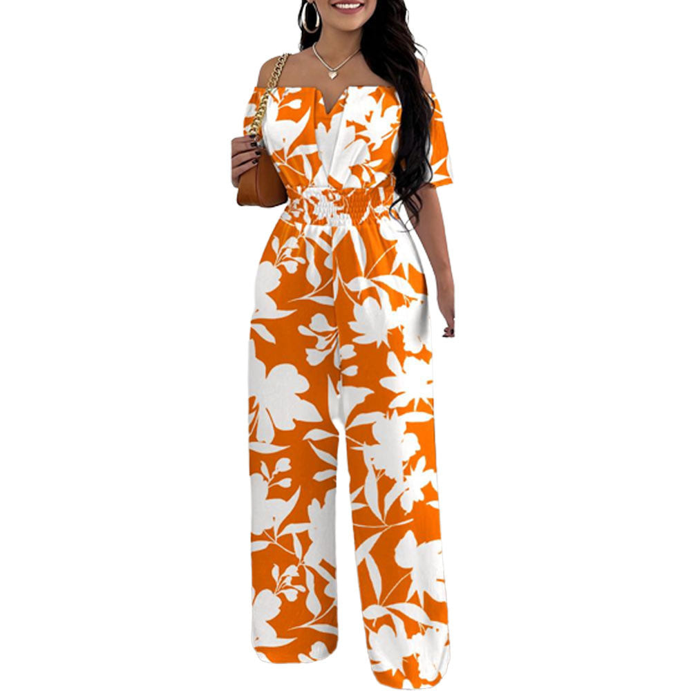 Women's Off-neck Waist Trimming Loose Straight Jumpsuit - KuzuSHOP