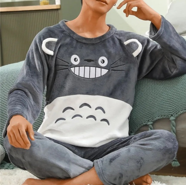 Coral Velvet Thickened Plus Velvet Cartoon Men's Pajamas - KuzuSHOP