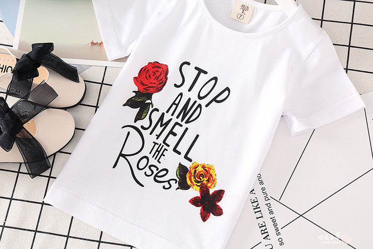 Kids Clothes White T-shirt Denim Skirt 2pcs Girls Suits - KuzuSHOP