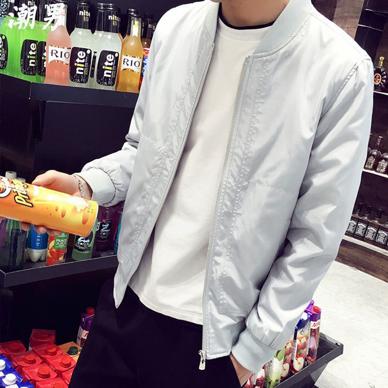 Spring And Autumn Season Thin Men's Baseball Collar Pure Color Repair Jacket Korean Version Repair Body Big Code Tide Jacket Man - KuzuSHOP