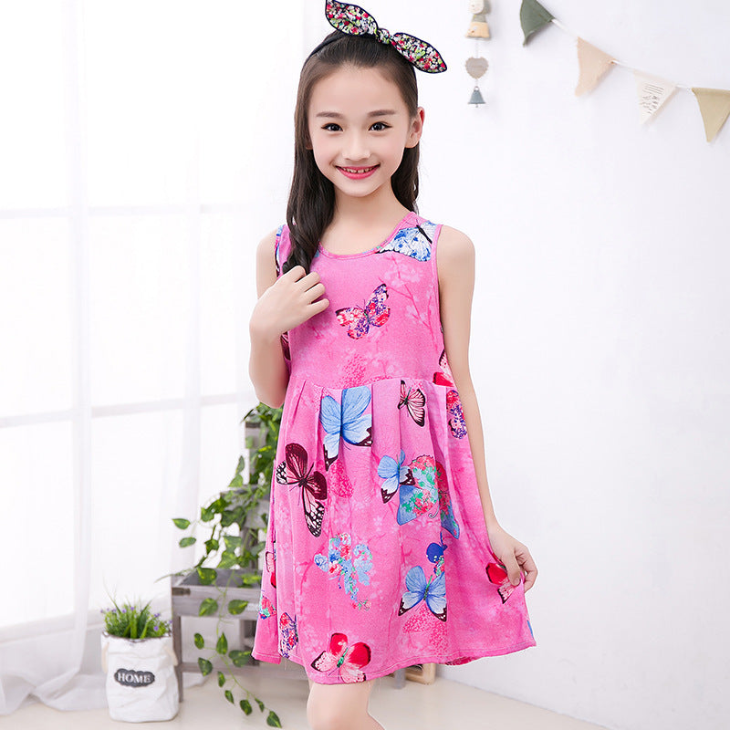 Girls' Rayon Breathable Print Beach Dress - KuzuSHOP