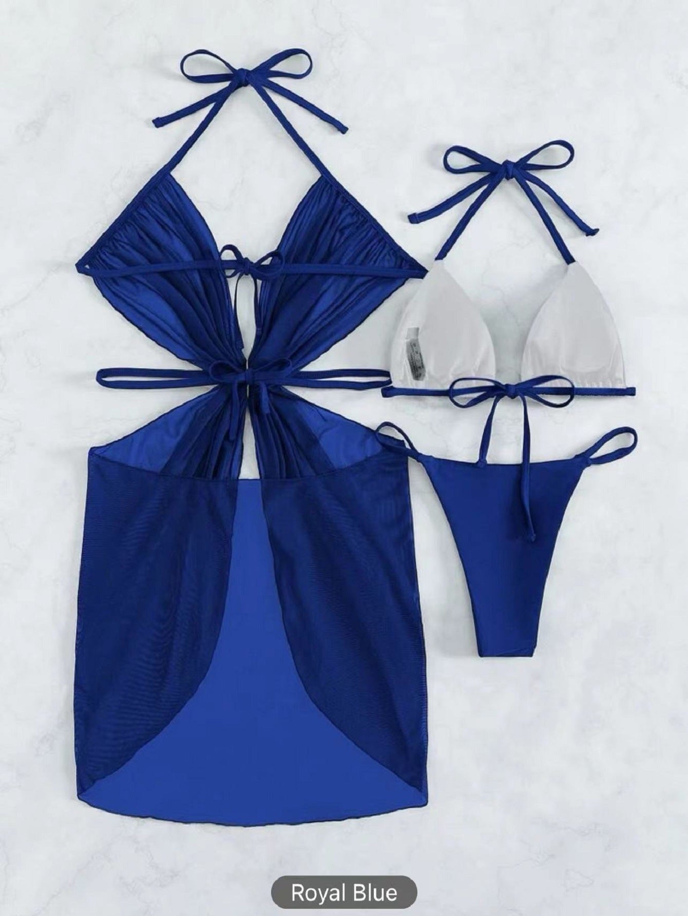 3pcs Halter Neck Bikini Beach Summer Solid Color Split Swimsuit Womens Clothing - KuzuSHOP