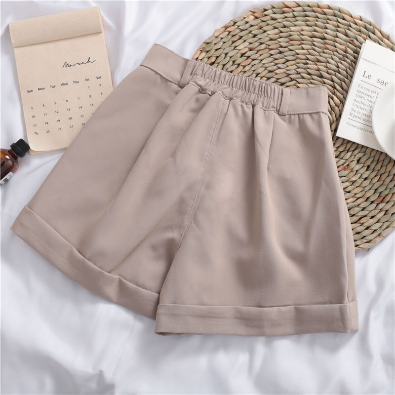 Solid Color All-match Roll-up Wide-leg Casual Shorts - KuzuSHOP