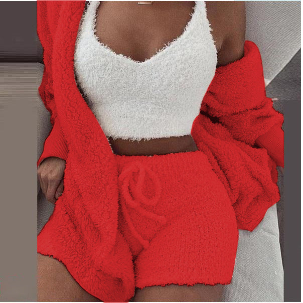 3 Pieces Of Fashionable Ladies Plush Home Clothes - KuzuSHOP