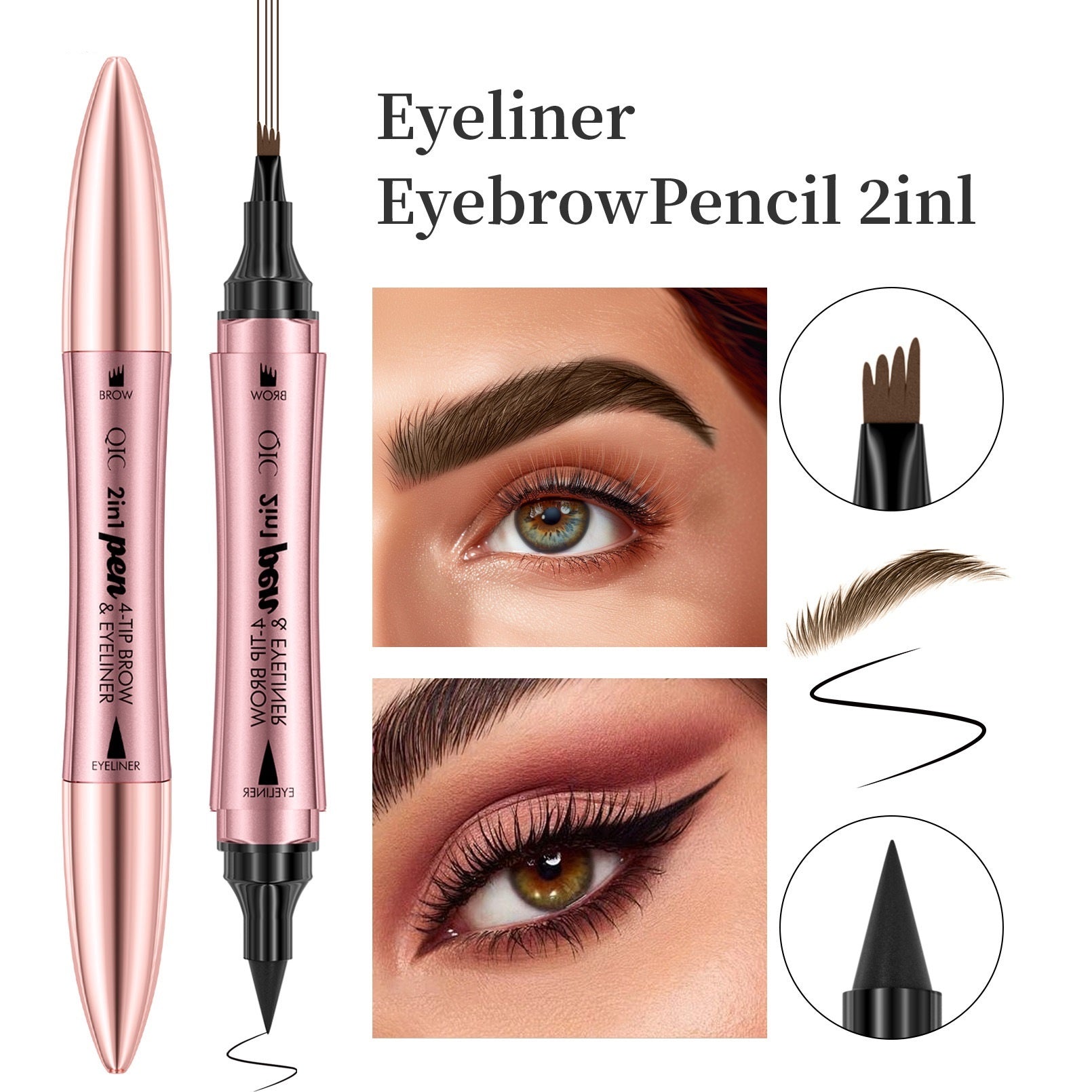 Double-headed 3D Micro-carved Liquid Four-fork Eyebrow Pencil Eyeliner 2-in-one Dual-purpose Eye - KuzuSHOP