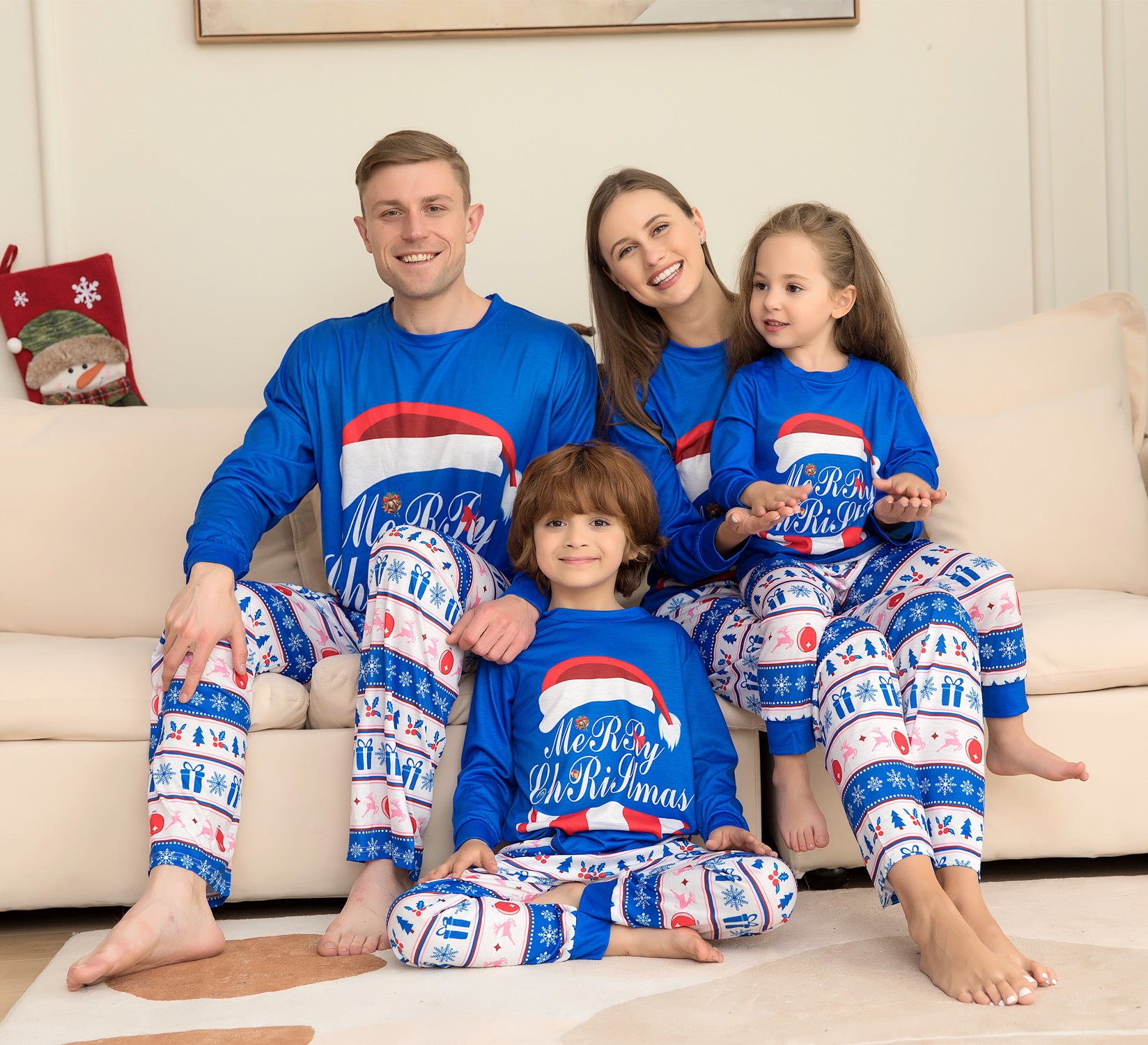 Matching Family Pajamas Sets Christmas PJ's Letter Print Top And Plaid Pants Jammies Sleepwear - KuzuSHOP