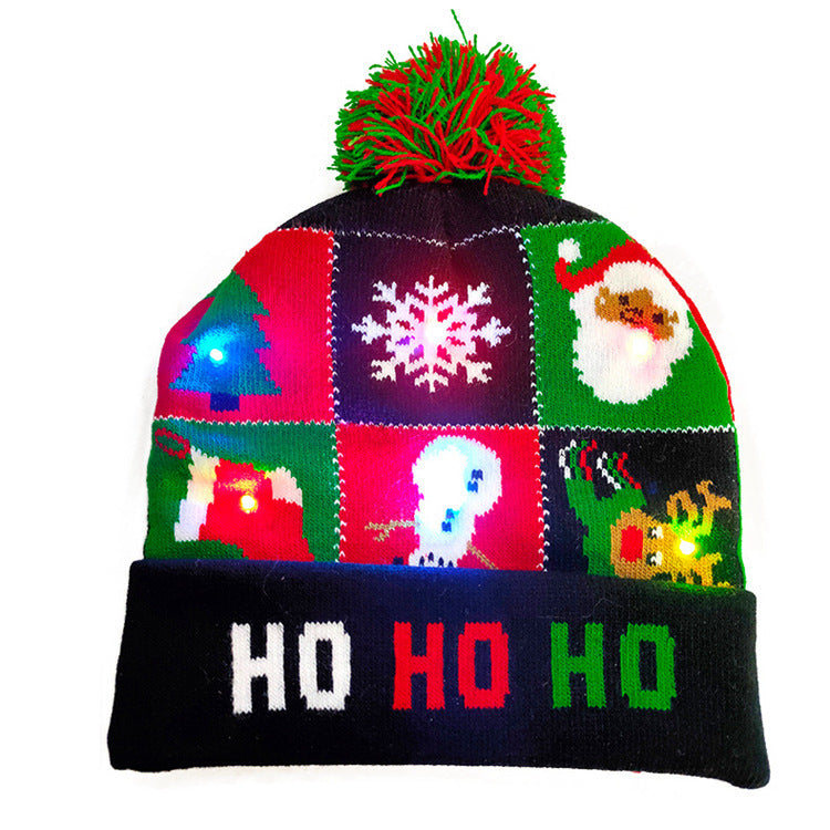 LED Christmas Hat Sweater Knitted Beanie Christmas Light Up Knitted Hat Christmas Gift  Kids Xmas New Year Decorations - KuzuSHOP