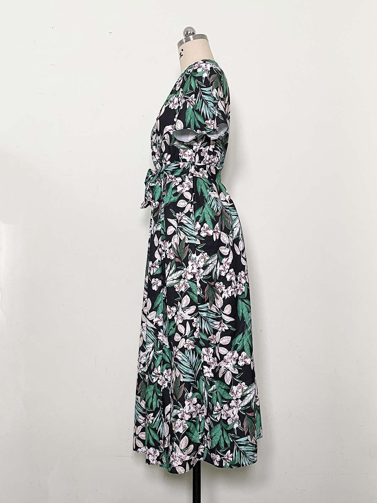 Summer Floral Print Slit Midi Dress - KuzuSHOP