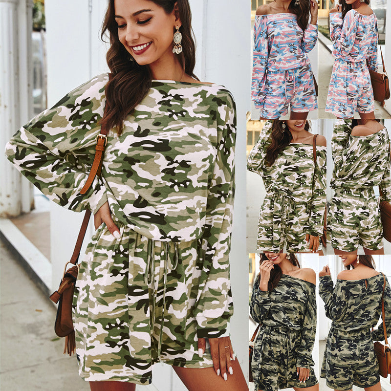 Spring Wear European And American Camouflage Casual One-piece Shorts - KuzuSHOP