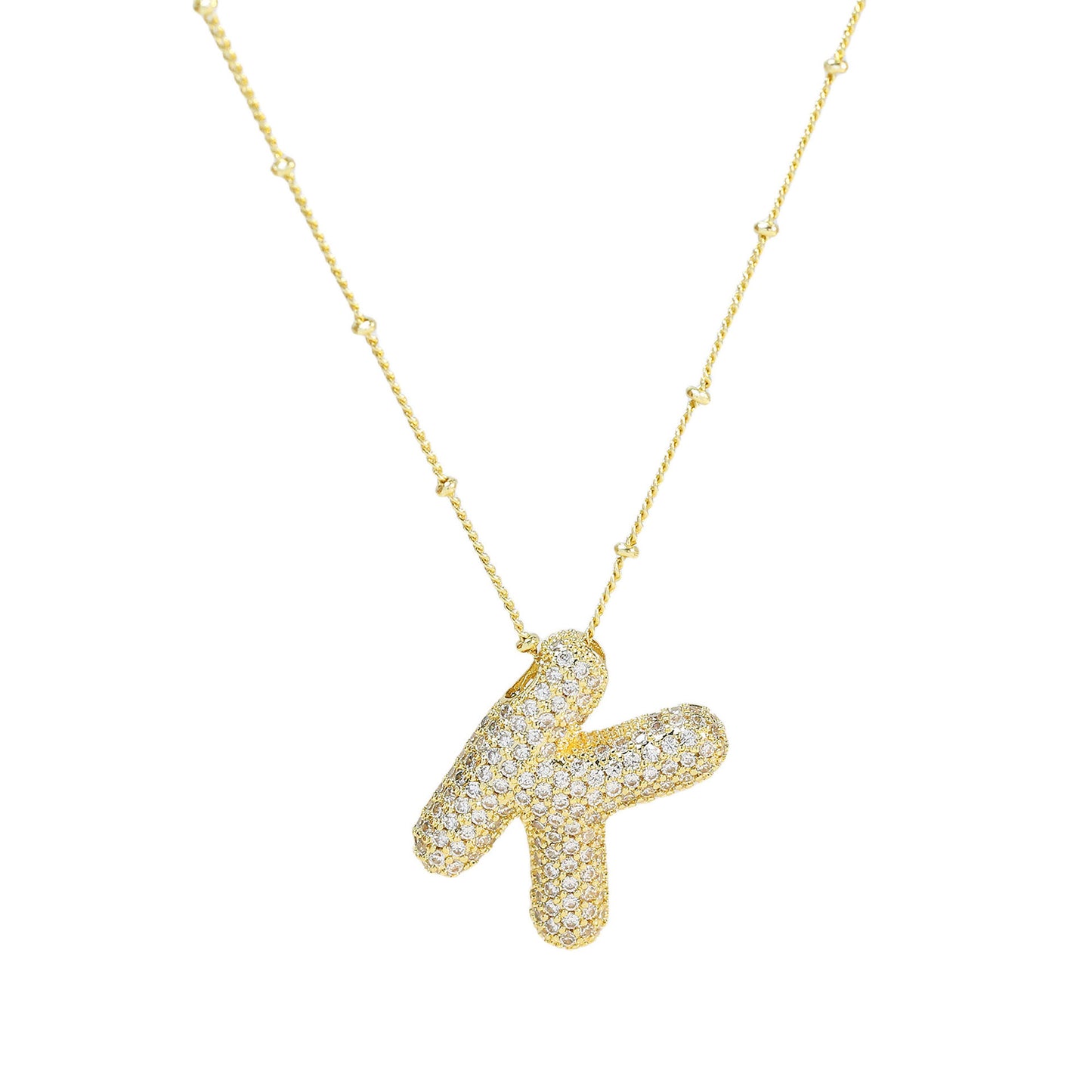 Brass Zircon Bubble Balloon Letter Pendant Necklace For Women - KuzuSHOP