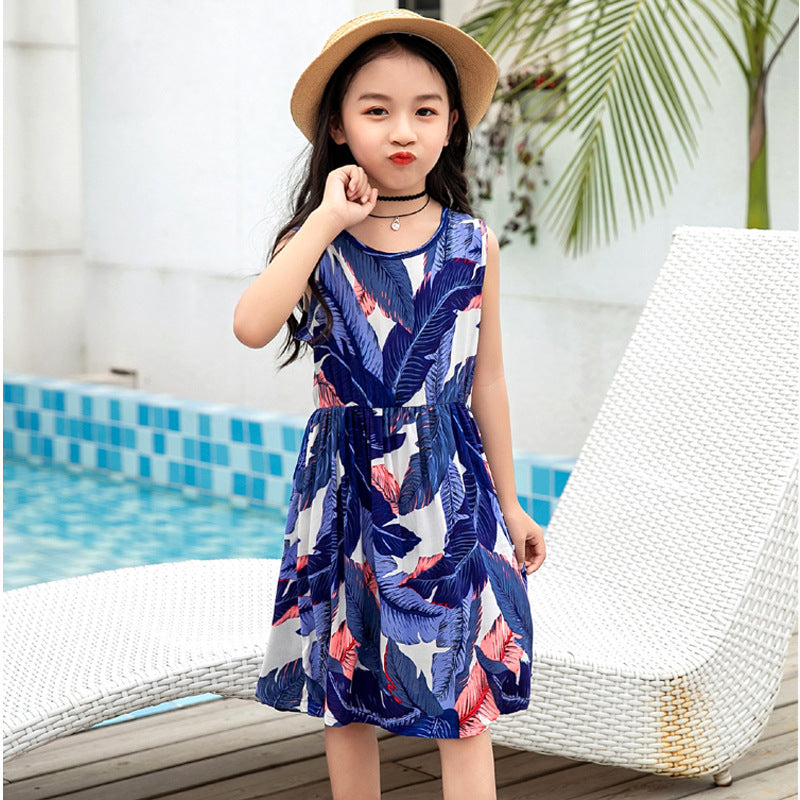 Girls' Rayon Breathable Print Beach Dress - KuzuSHOP