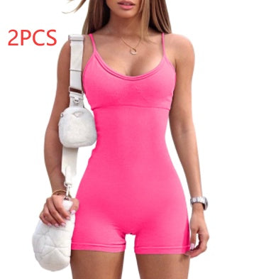 Spaghetti Strap Shorts Jumpsuit Sports Yoga Workout Tight Romper Women Fashion Fitness Sportwear - KuzuSHOP