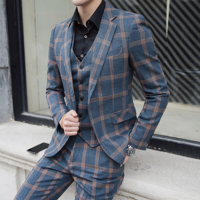 Spring men's new plaid trendy plus size suit - KuzuSHOP