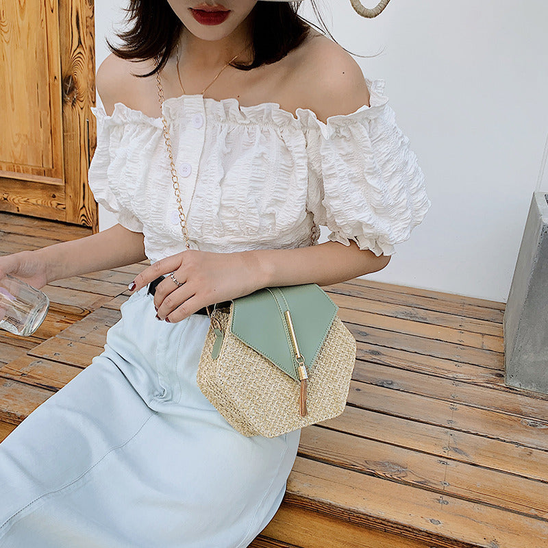 Factory direct sales on ins new women's bag new style 2020 fashion straw tassel chain bag all-match single shoulder Messenger bag - KuzuSHOP