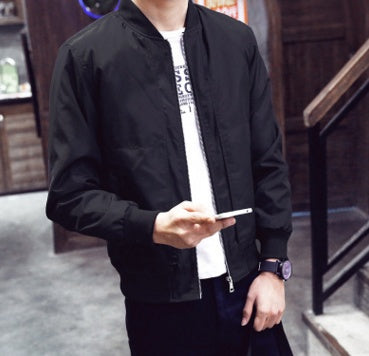 Spring And Autumn Season Thin Men's Baseball Collar Pure Color Repair Jacket Korean Version Repair Body Big Code Tide Jacket Man - KuzuSHOP