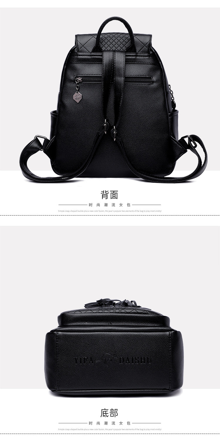 Backpack women's Korean version 2024 new fashion women's casual schoolbag soft leather simple backpack versatile fashion women's bag - KuzuSHOP