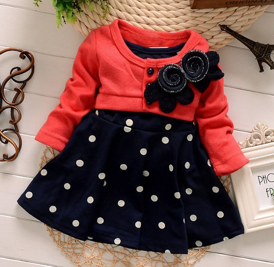 Autumn new children's long-sleeved cartoon wave point children's skirt girls cute print children's clothing Korean casual children's clothing - KuzuSHOP
