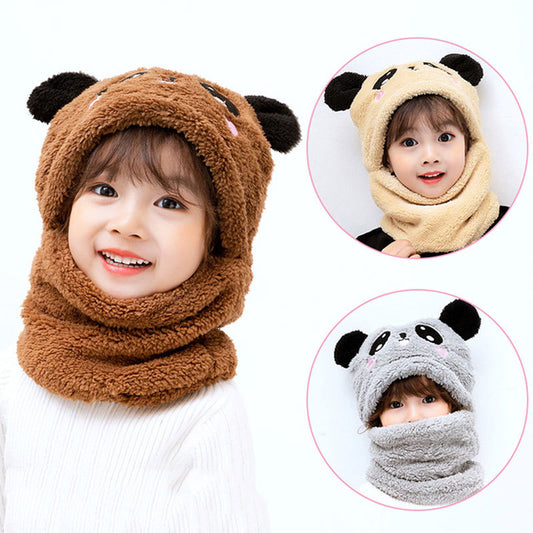 Winter boys and girls bib hat one-piece baby hat ear protection panda head hat - KuzuSHOP