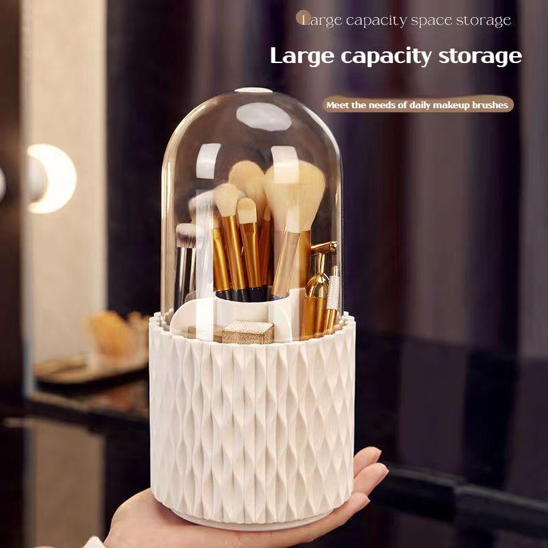 360 Rotating Large Capacity Transparent Makeup Brush Storage Pen Holder Acrylic Dust With Lid Desktop Cosmetic Storage Box - KuzuSHOP