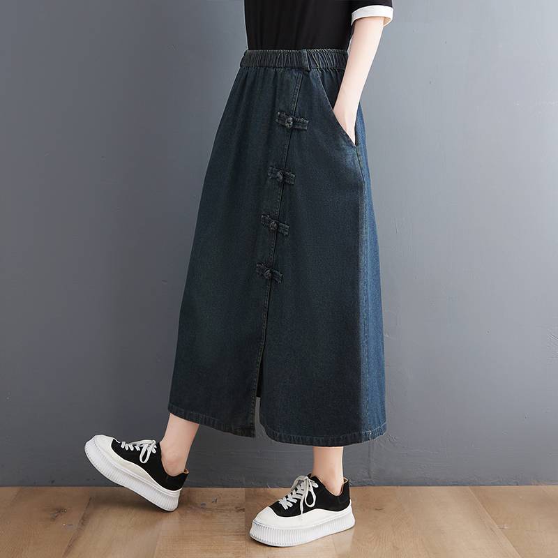 Artistic Retro Buckle Denim Skirt - KuzuSHOP