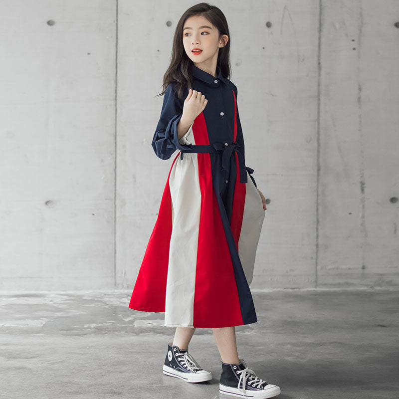 Korean Version Of The Big Kids Girls Multi-color Stitching Fashion A-line Skirt - KuzuSHOP
