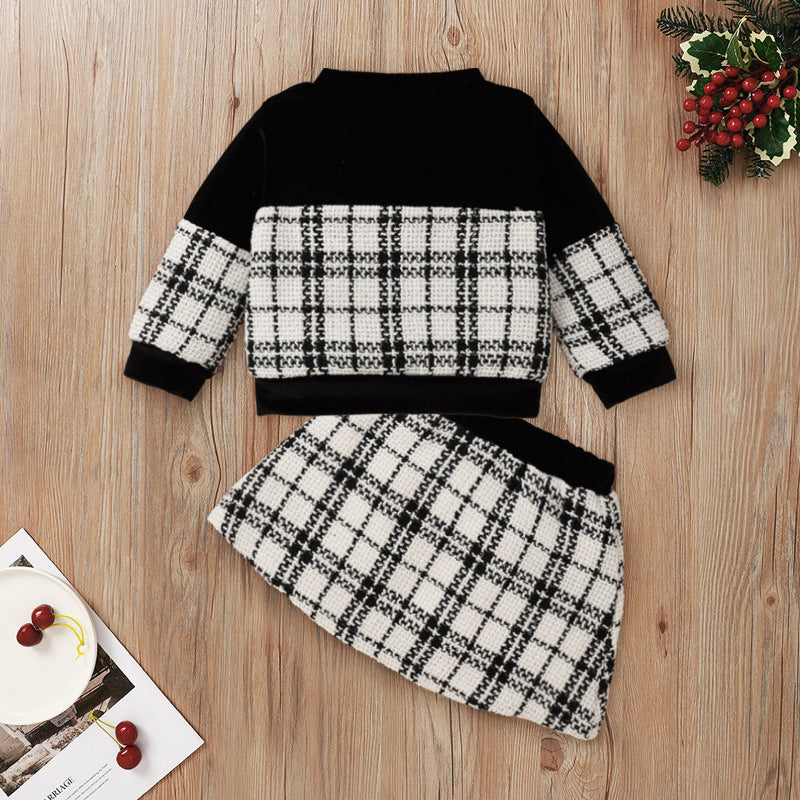 Black Plaid Print Baby Girl Suit Skirt - KuzuSHOP