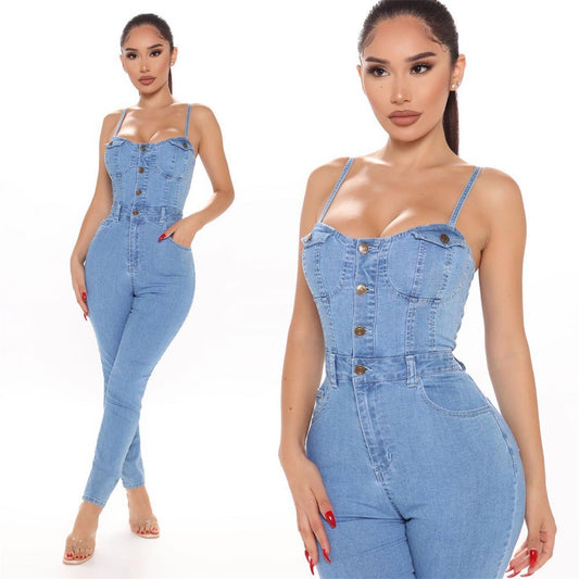 Casual Nightclub Women's High Elastic Denim Jumpsuit Summer - KuzuSHOP