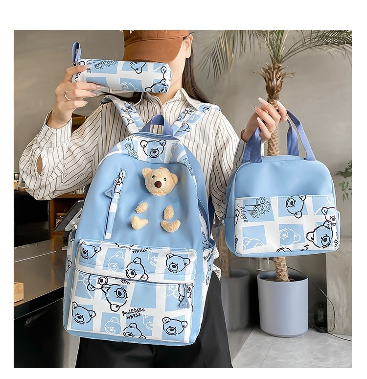 Elementary And Middle School Student Schoolbags Women's Cute Bear Lunch Box Three-piece Set - KuzuSHOP