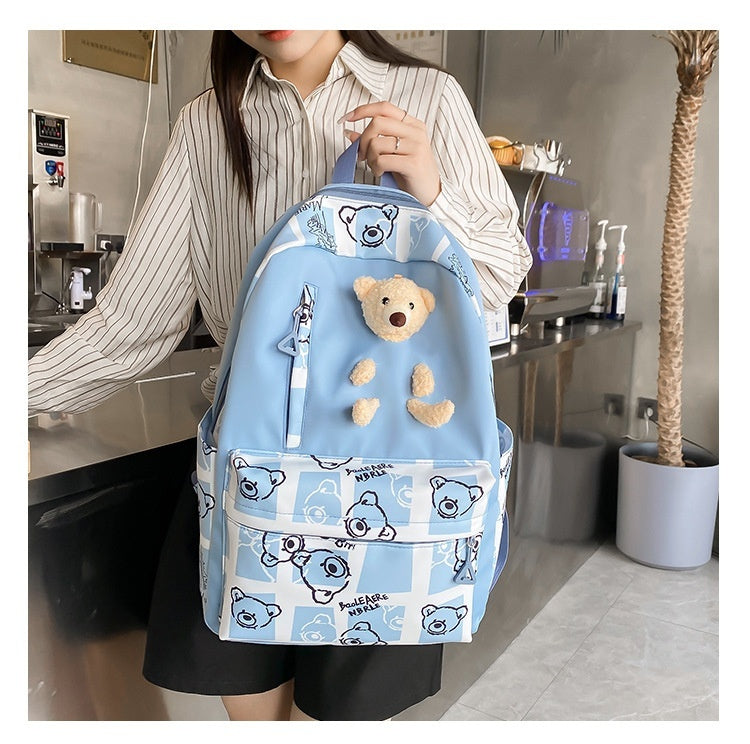 Elementary And Middle School Student Schoolbags Women's Cute Bear Lunch Box Three-piece Set - KuzuSHOP