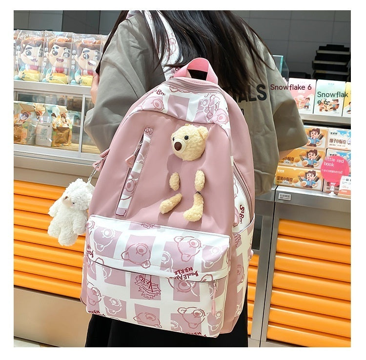 Elementary And Middle School Student Schoolbags Women's Cute Bear Lunch Box Three-piece Set - KuzuSHOP