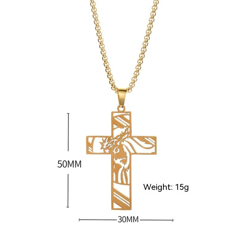 Stainless Steel Hollow Cross Pendant Titanium Steel Necklace - KuzuSHOP