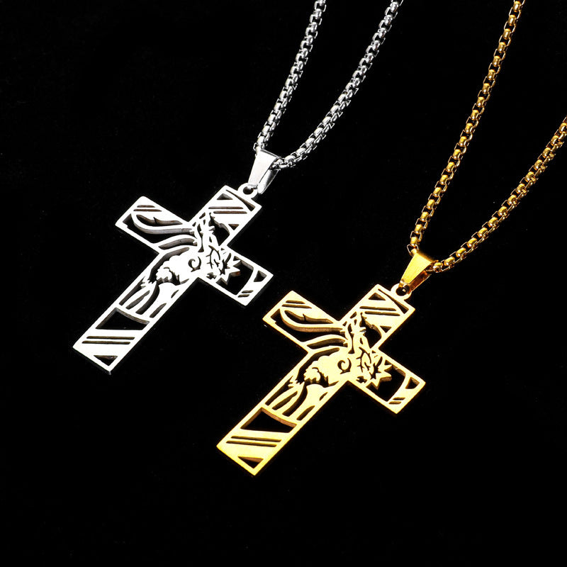 Stainless Steel Hollow Cross Pendant Titanium Steel Necklace - KuzuSHOP