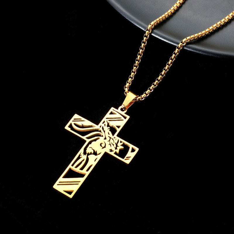 Stainless Steel Hollow Cross Pendant Titanium Steel Necklace - KuzuSHOP