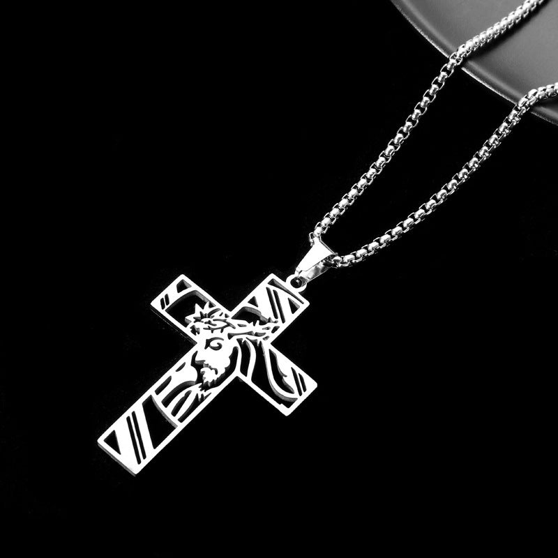 Stainless Steel Hollow Cross Pendant Titanium Steel Necklace - KuzuSHOP
