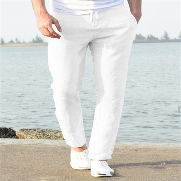 Men's Linen Summer Casual Pants Drawstring Trousers - KuzuSHOP