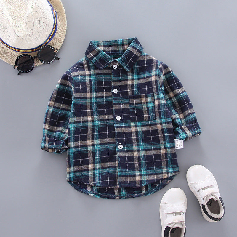 Boys And Girls Plaid Shirts Korean Style Loose Lapel Long Sleeves - KuzuSHOP