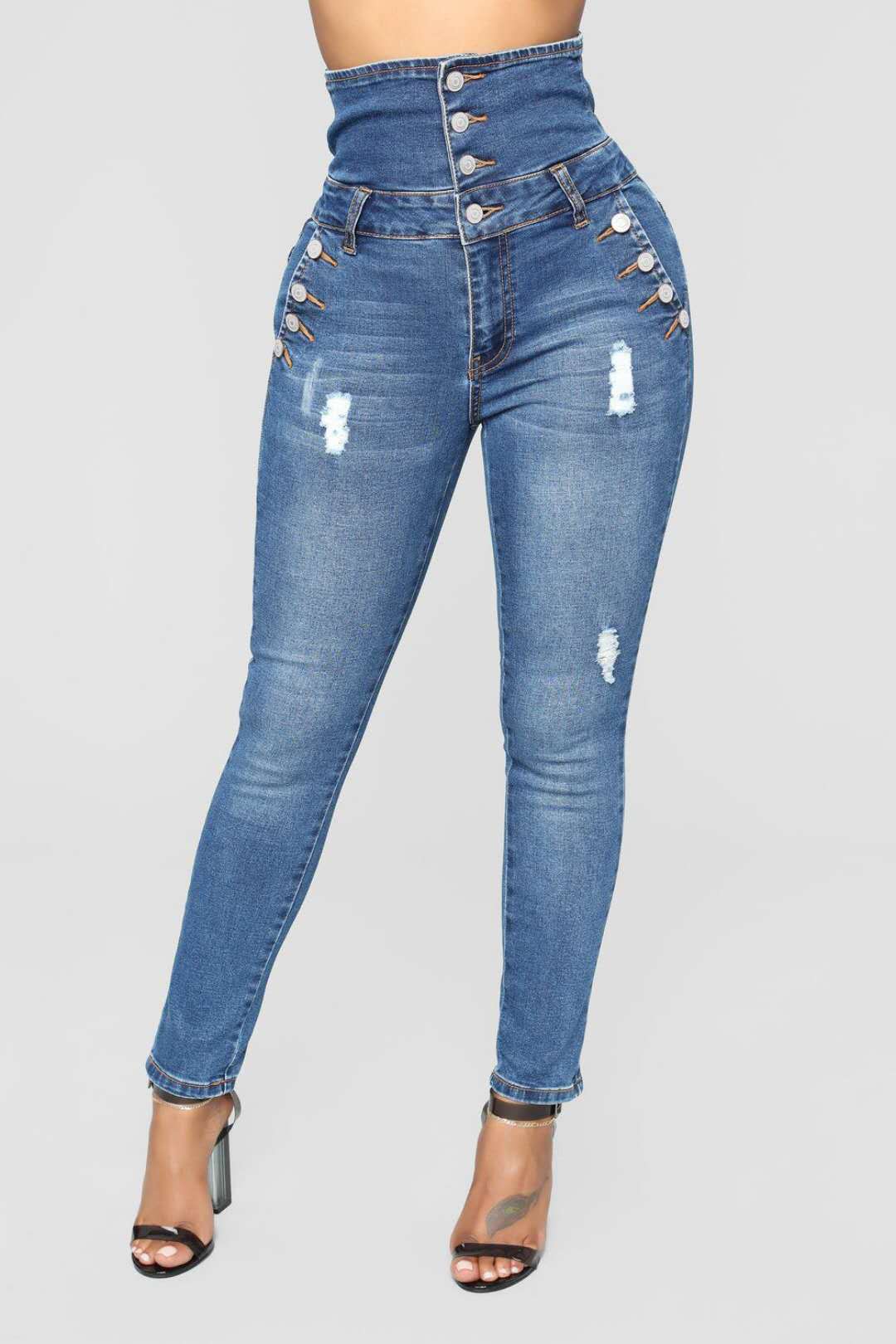 Ripped hole fashion Jeans Women High Waist skinny pencil Denim Pants Elastic Stretch embroidery sexy Jeans women high street - KuzuSHOP