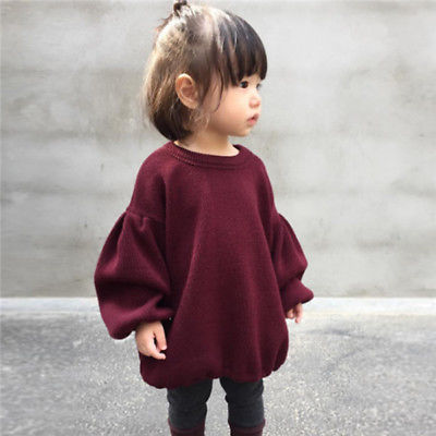 Girls Spring Lantern Sleeve Solid Color Kids T-shirt Top - KuzuSHOP