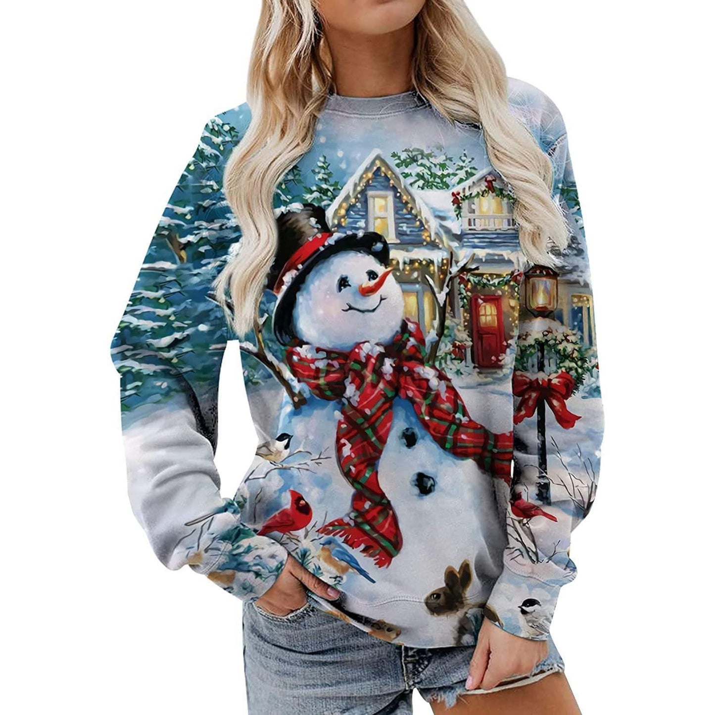 Christmas Printed Long Sleeve T-shirt Top - KuzuSHOP