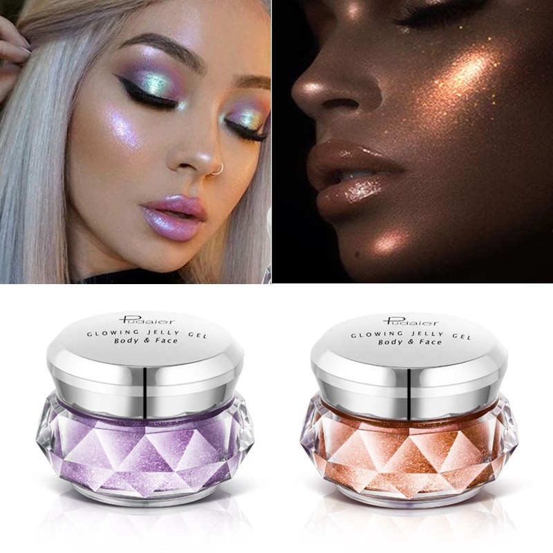 Face Highlighter Jelly Gel Mermaid Eyeshadow Glow Body Glitter Festival Makeup Iluminador Gold Liquid Highlighter Bronzer - KuzuSHOP