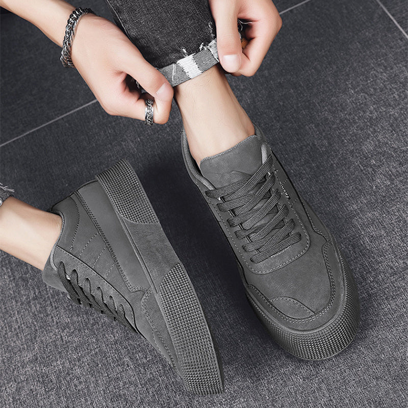 Casual Board Flat Shoes Men Breathable Thick-soled Lace-up Sneakers For Walking Running - KuzuSHOP