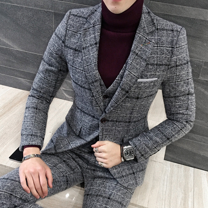 Thick Slim Fit Plaid Suits - KuzuSHOP