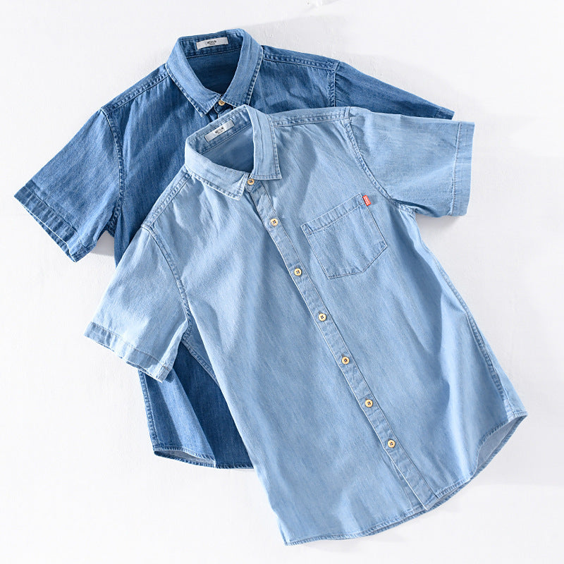 Summer Cotton Short Sleeve Denim Shirt For Men Classic All-matching - KuzuSHOP
