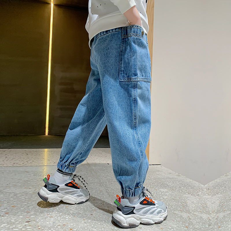 Boys' Big Pocket Jeans Big Children's Autumn Casual Pants Children's Spring And Autumn Trousers - KuzuSHOP